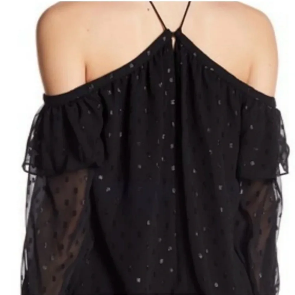 Steam Punk STATE Black Glittery Halter Off-Shoulder Blouse |Poet Sleeves | Moody - Picture 9 of 9